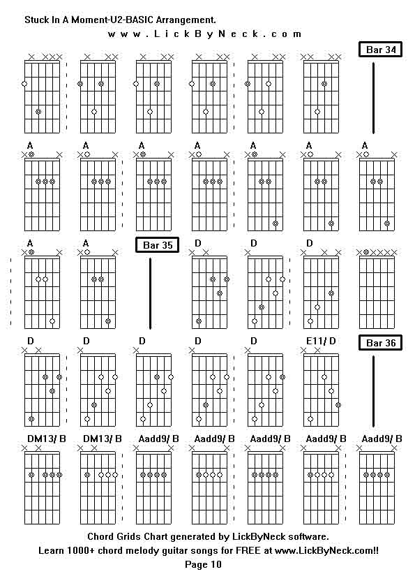 Chord Grids Chart of chord melody fingerstyle guitar song-Stuck In A Moment-U2-BASIC Arrangement,generated by LickByNeck software.